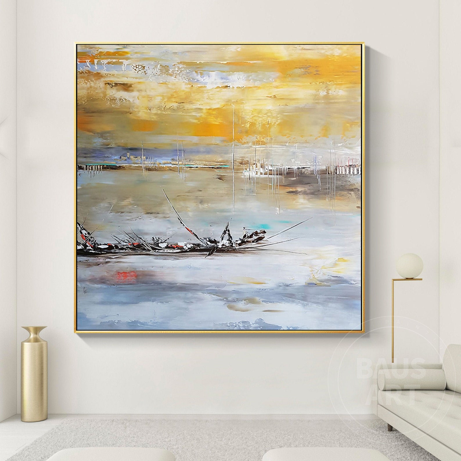 Seascape Framed Wall Art Boat in the Sea Print Abstract Etsy