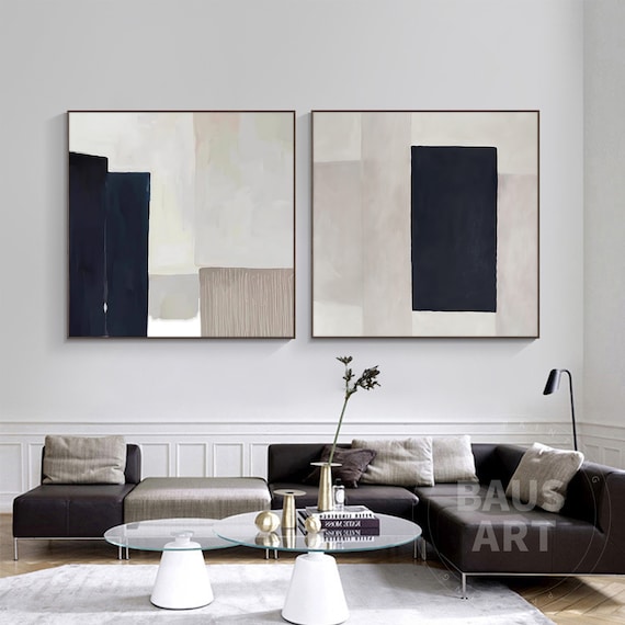 Set of 2 abstract wall art wabisabi arylic Canvas Painting Large Minimalist brown and black Wall Art Nordic art Neutral living room decor