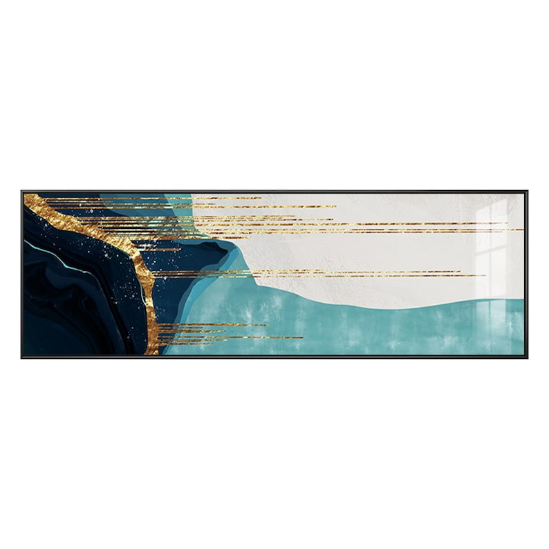 Abstract Print Framed Wall Art Teal and Dark Blue on Canvas Etsy