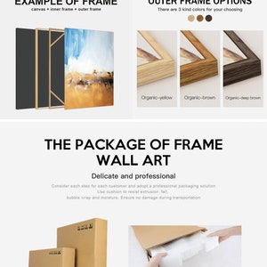 Pu&ograve; includere: Un'opera d'arte murale su tela incorniciata con un dipinto di paesaggio. La cornice &egrave; disponibile in tre colori: giallo organico, marrone organico e marrone scuro organico. Il pacchetto include un cuscino protettivo e pellicola a bolle per una spedizione sicura.
