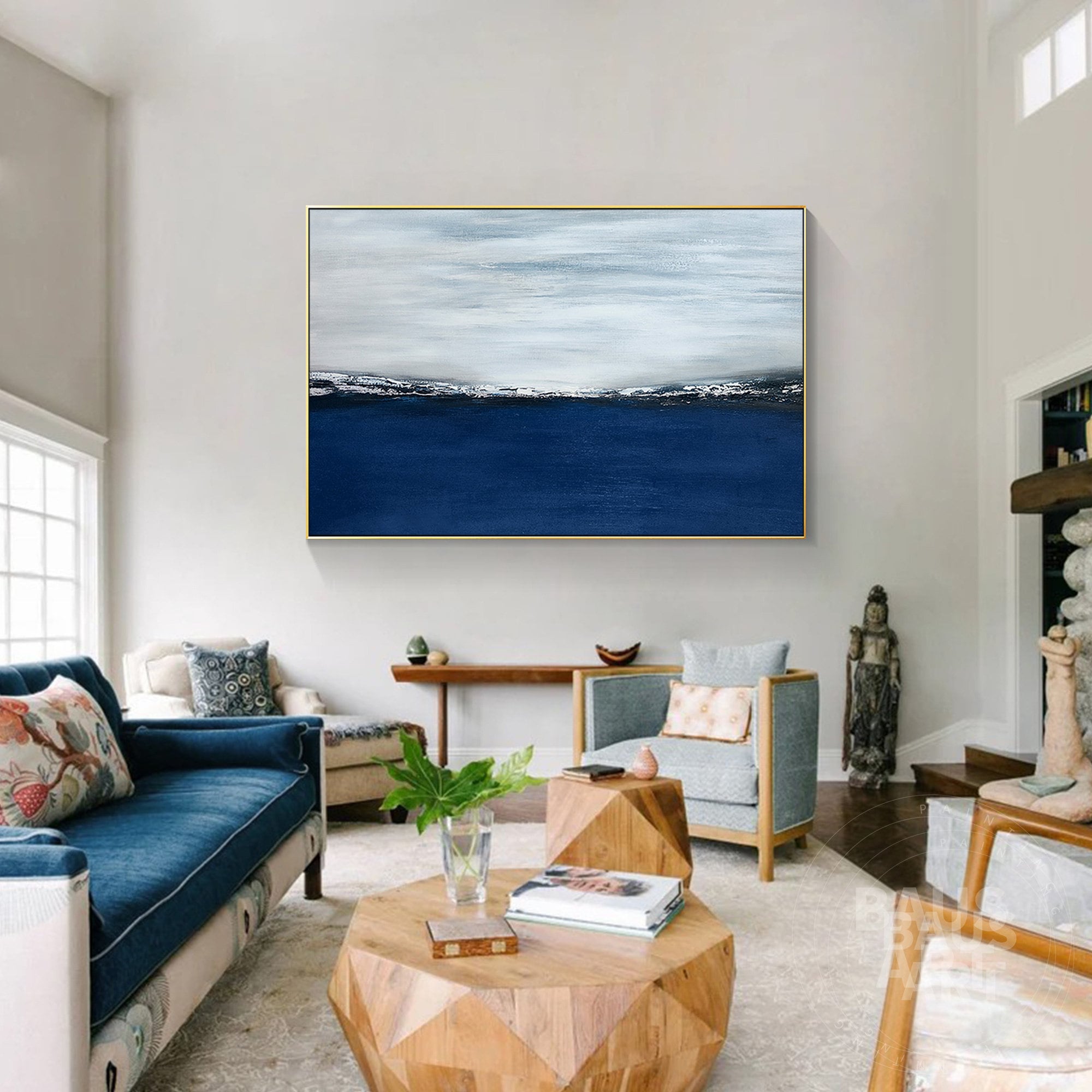 Navy Blue Wall Art, Abstract Art, Large Wall Art, Large Framed Wall Art ...
