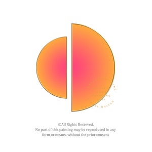 May include: A digital graphic featuring two semi-circular shapes with a gradient transitioning from vibrant orange to bright pink, enclosed by thin gold outlines. The text reads: BAUSA PAINTING ORIGINAL HAND PAINTING 2021 DESIGN STUDIO.