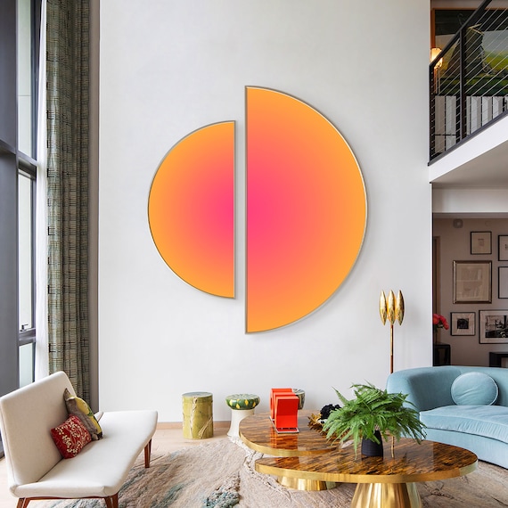 Gradient Wall Art Dopamine art Ombre Art Abstract Art Original Orange Pink Neon painting Large Round Wall Art Geometric Abstract Painting