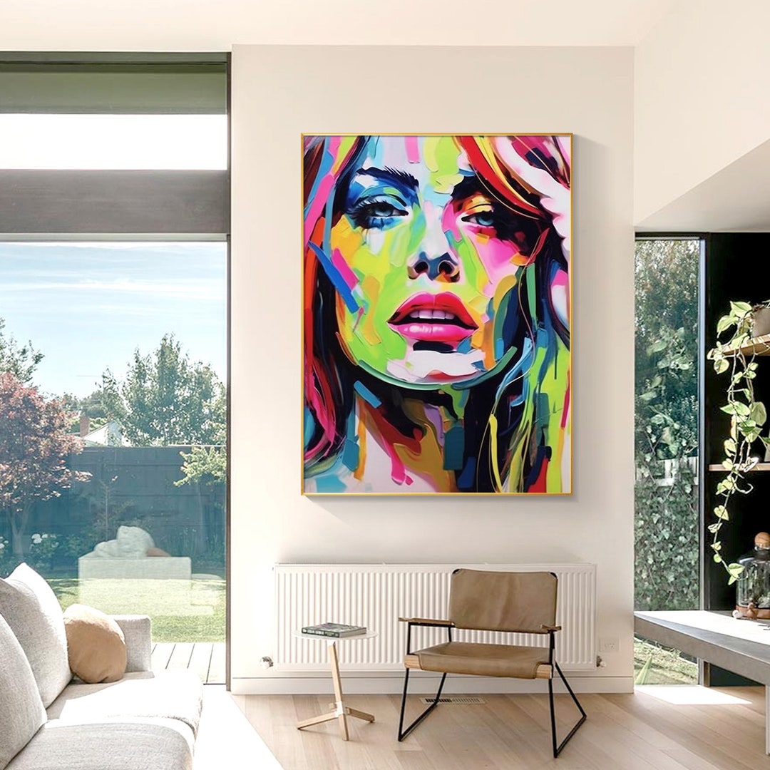 Abstract Woman Portrait Face Canvas Wall Art Colorful Woman Girl Pop ...