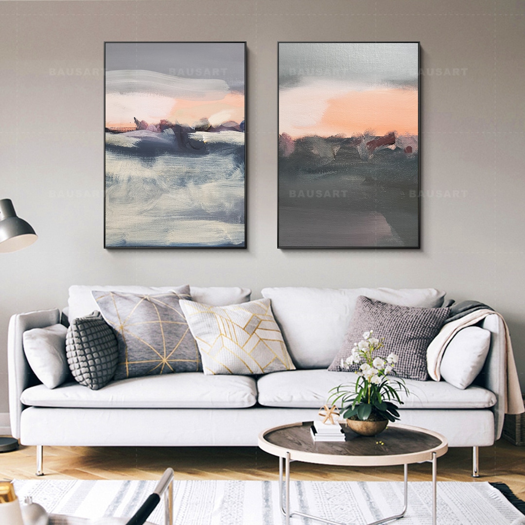 Abstract Framed Wall Art Set of 2 Prints Abstract Grey Pink Print