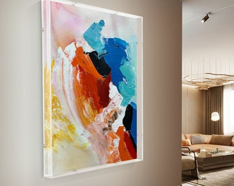 Abstract painting with Transparent Acrylic Canvas frame Box,colorful paitning with box frame wall hanging frame Custom Sizes box frame