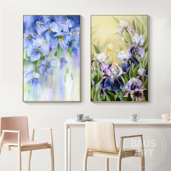 Very Peri Irises Flowers Print Painting Framed Wall Art Set of - Etsy