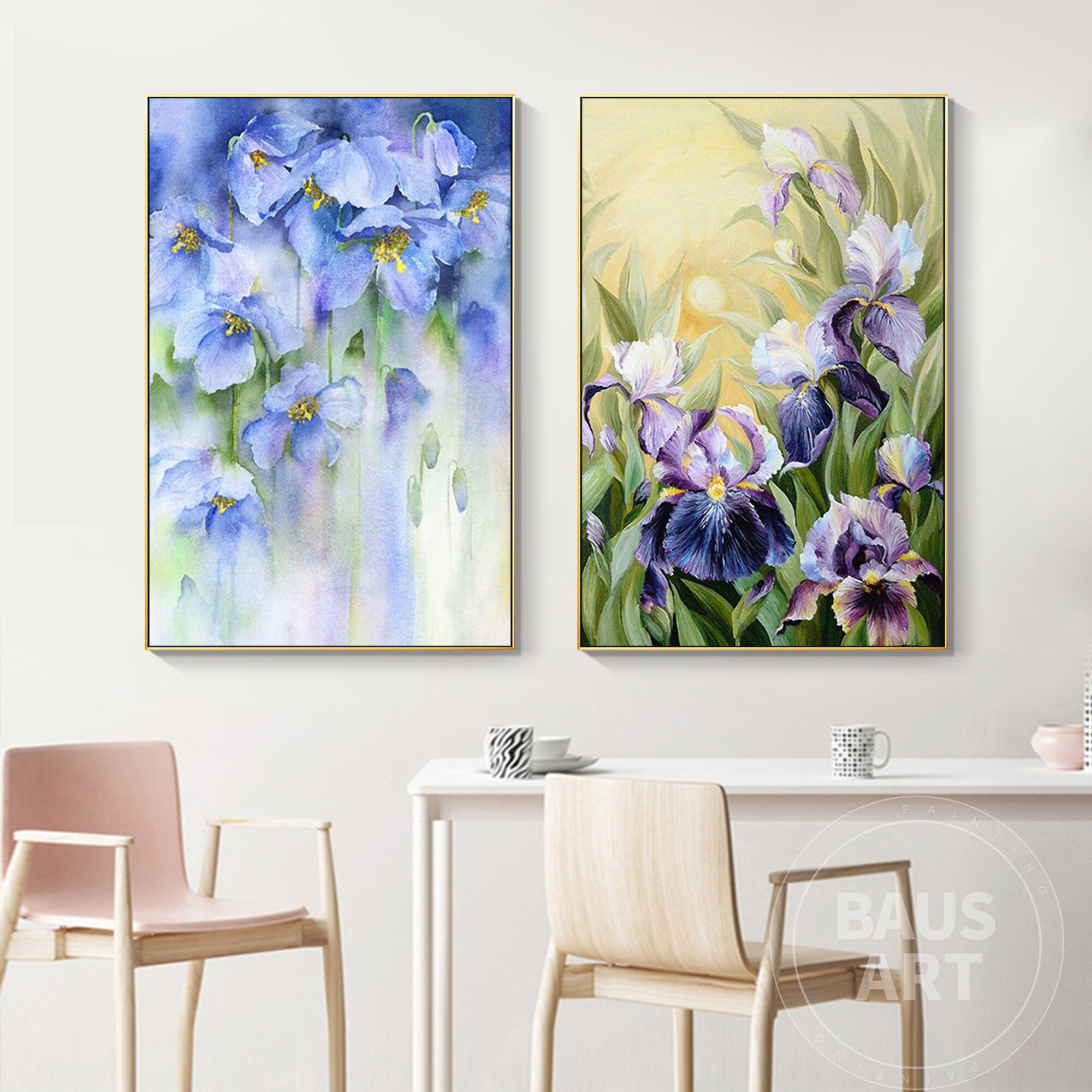 Purple Irises Flowers Painting Framed Wall Art Set of 2 Prints | Etsy