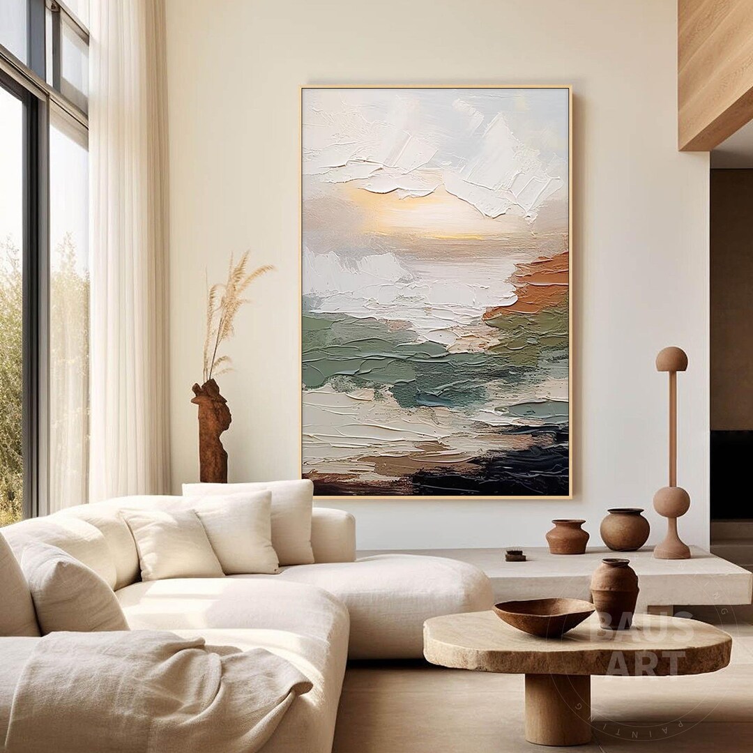 Textured Beige Sage Green Abstract Canvas Wall Art Brown Black Modern ...