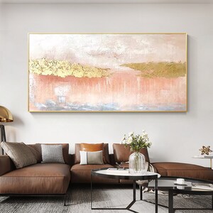 Gold Pink Wall Art Abstract Paintings on Canvas Dopamine Decor Textured ...