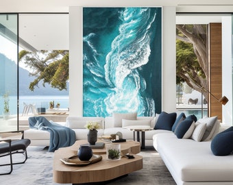 特大テクスチャオーシャンウェーブウォールアート装飾大きなフレーム