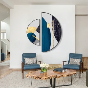 Geometric Prints Asymmetric Round Prints on Canvas Set of 2 Pieces ...