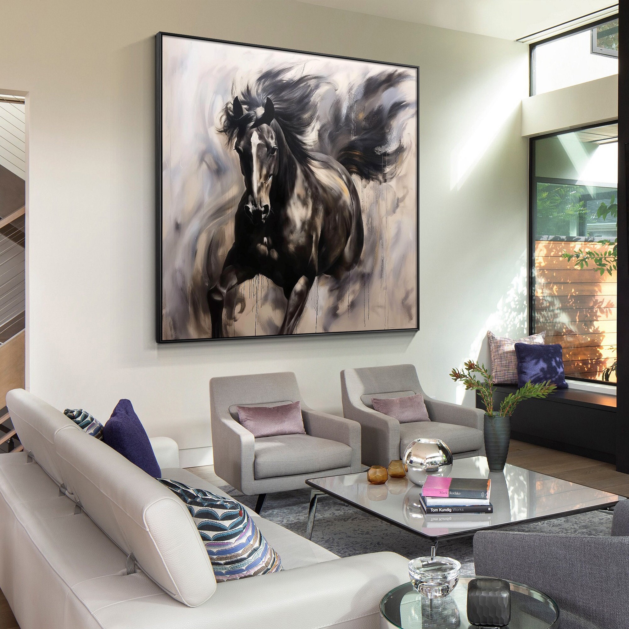 Abstract running horse wall art Prints On Canvas Large Wall Art black brown Print Modern painting Contemporary Art living room decor