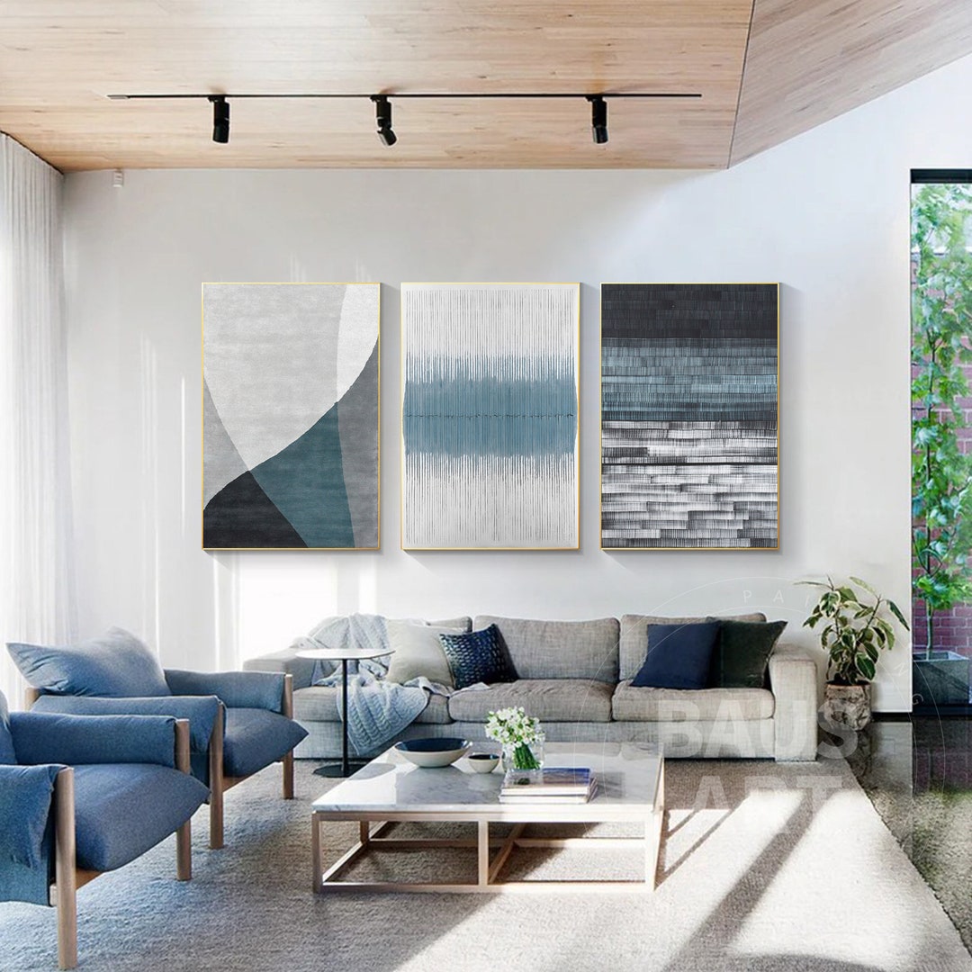 Abstract Grey Painting Print Framed Wall Art Set of 3 Prints Etsy