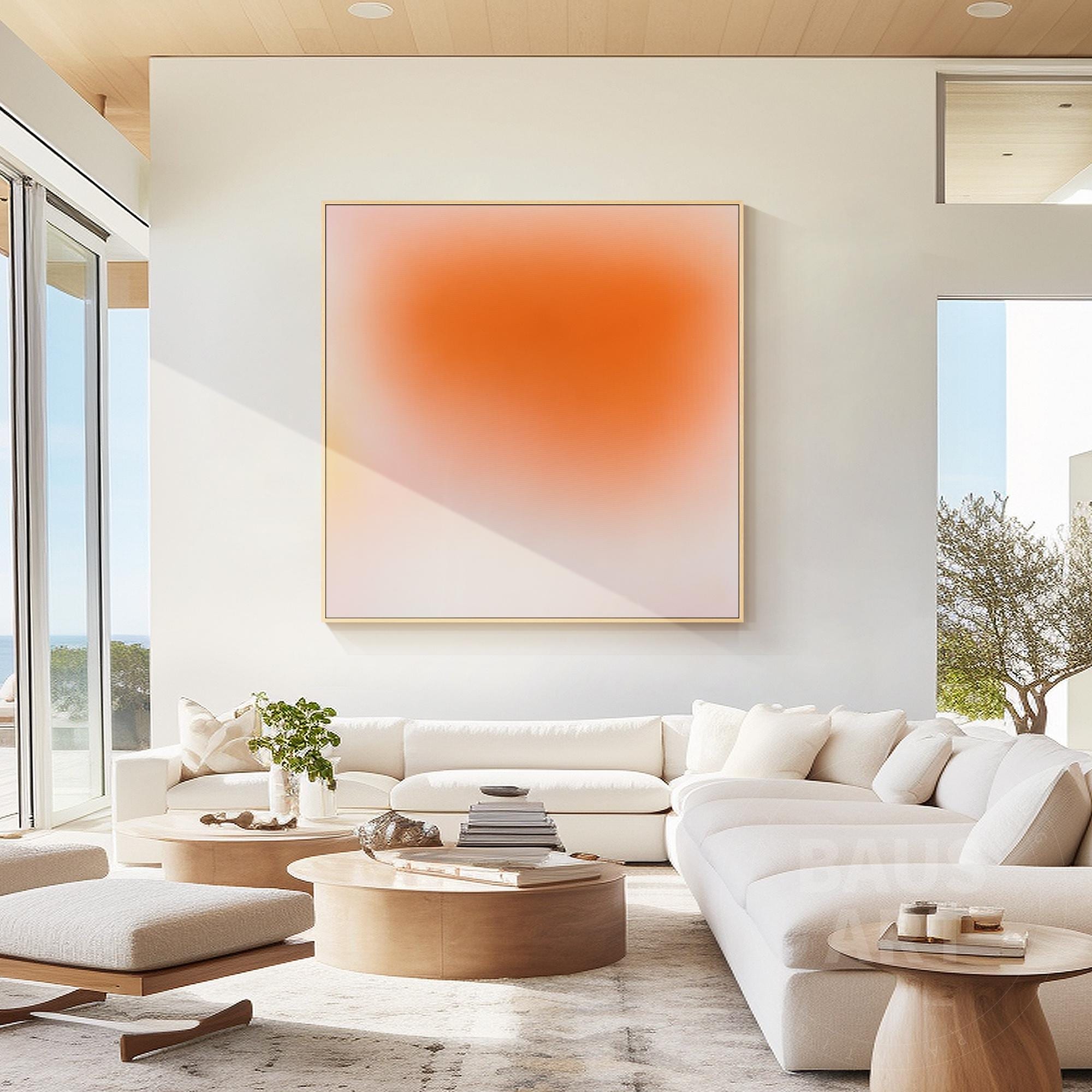 樹脂オンブル絵画：ネオンオレンジの抽象画フレーム付きキャンバス