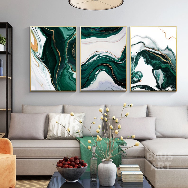 Set of 3 Prints Abstract Pour Painting Framed Wall Art Abstract Large 3 ...