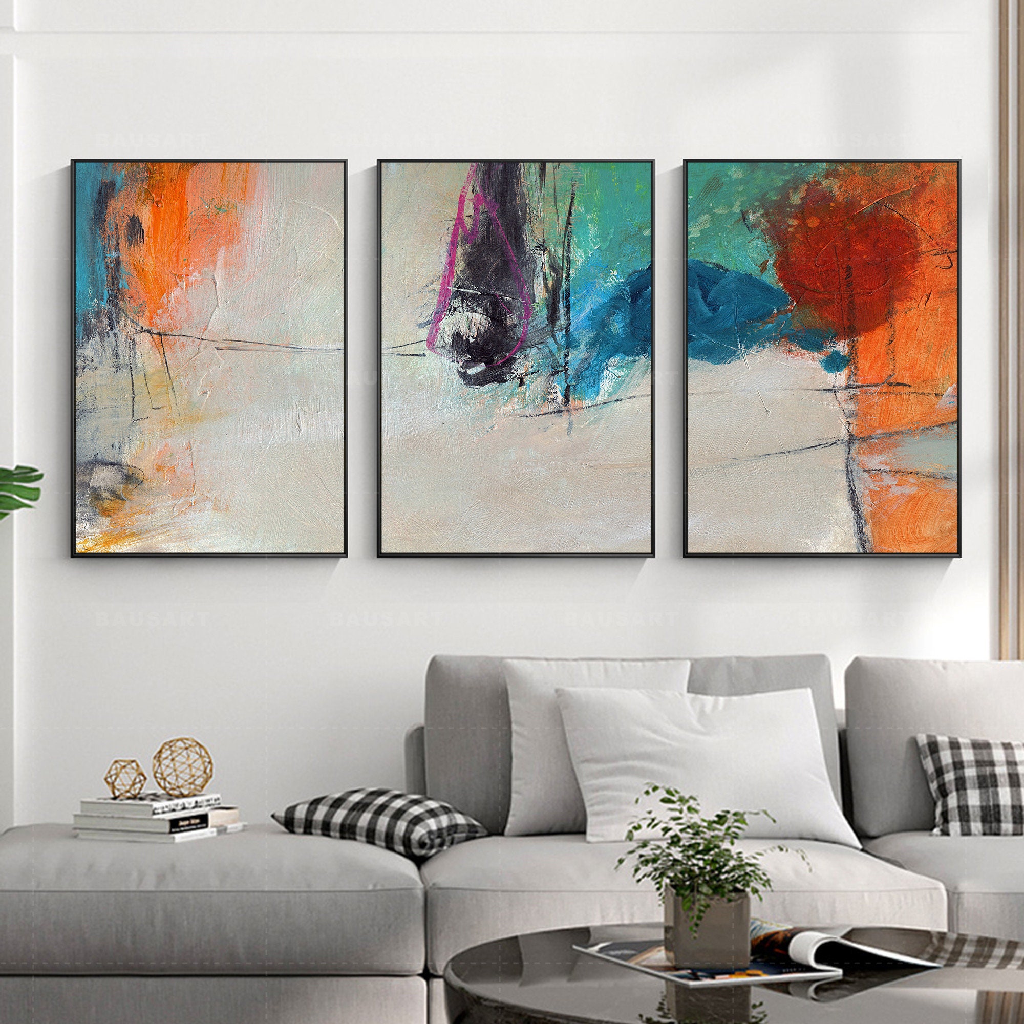 Abstract Colorful Print on Canvas Large 3 piece Painting Etsy