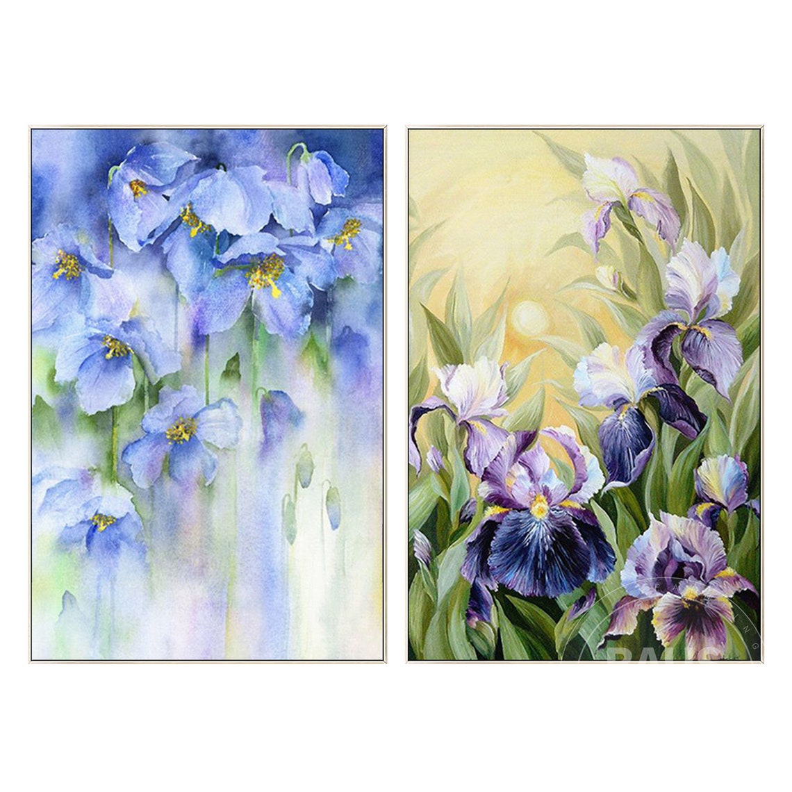 Purple Irises Flowers Painting Framed Wall Art Set of 2 Prints Etsy