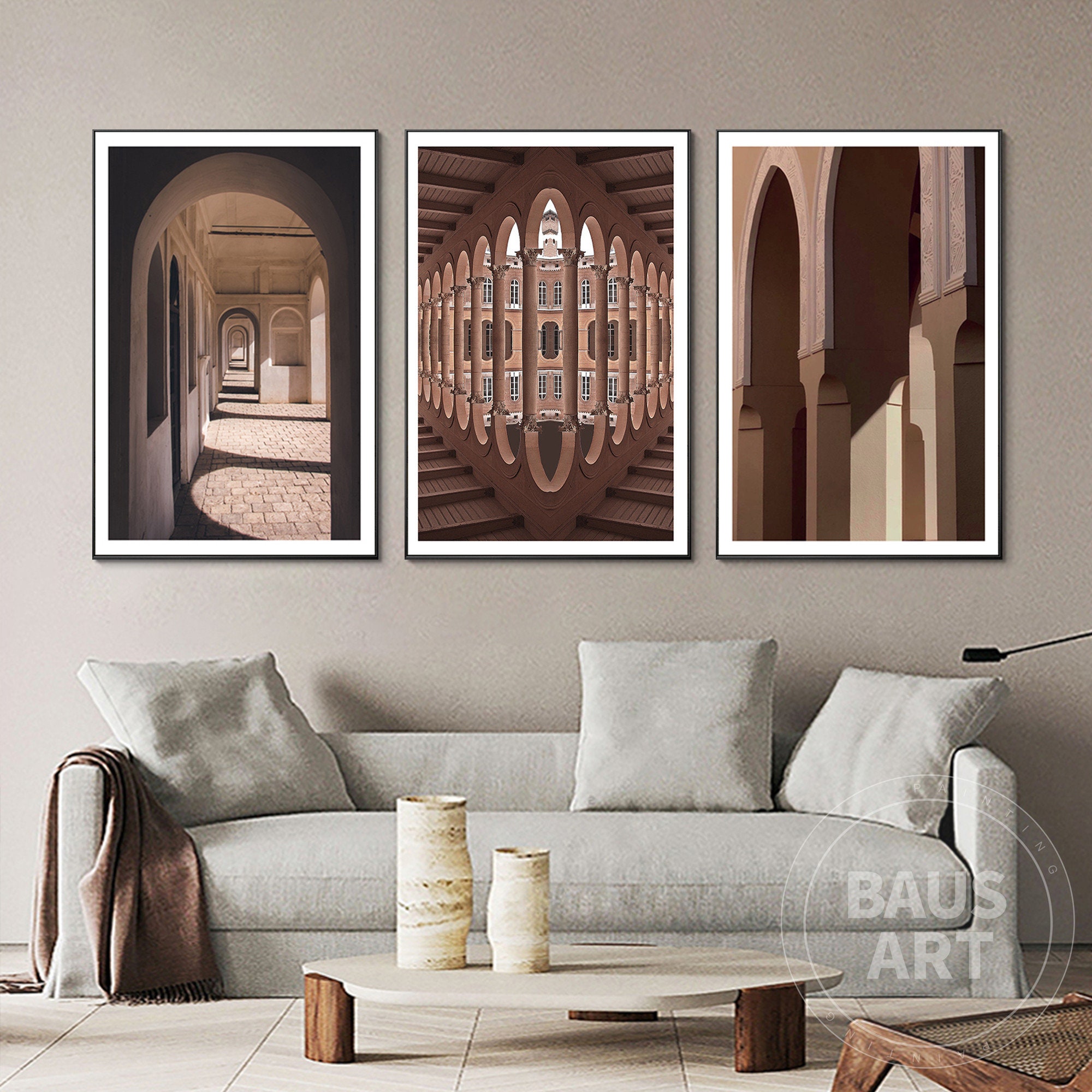 Architecture Print Framed Wall Art Set of 3 Prints Brown Etsy