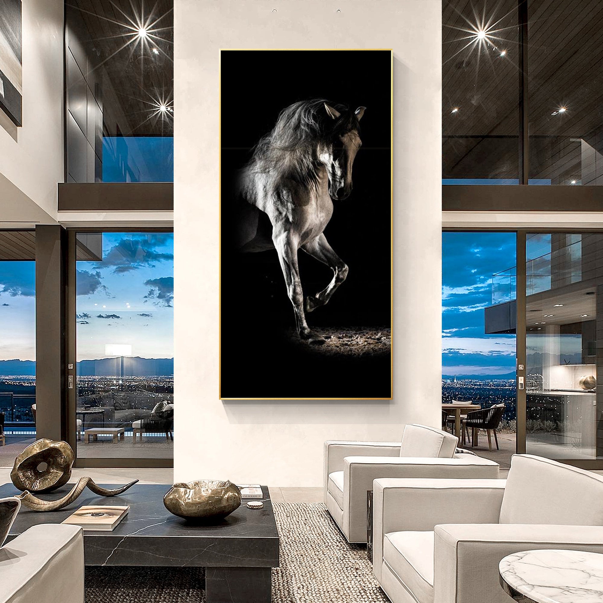 Black Horse Animal Prints on Canvas Abstract Print Framed Wall Art ...