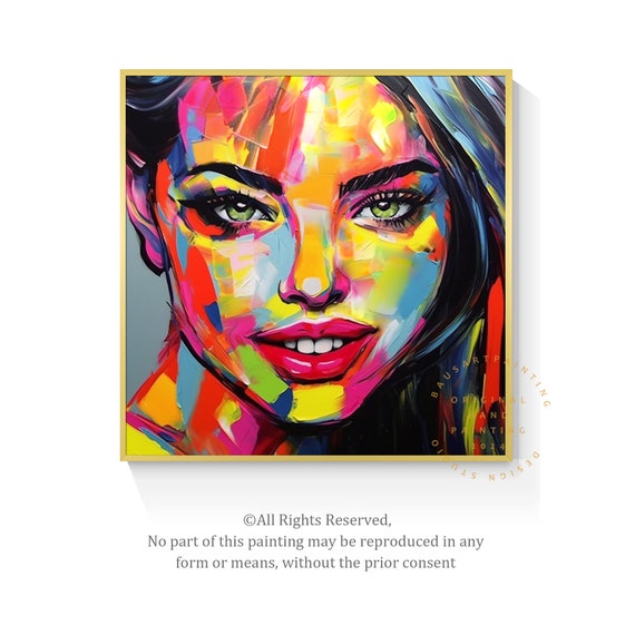 Abstract Woman Face Painting: Colorful Pop Art Canvas Wall Decor