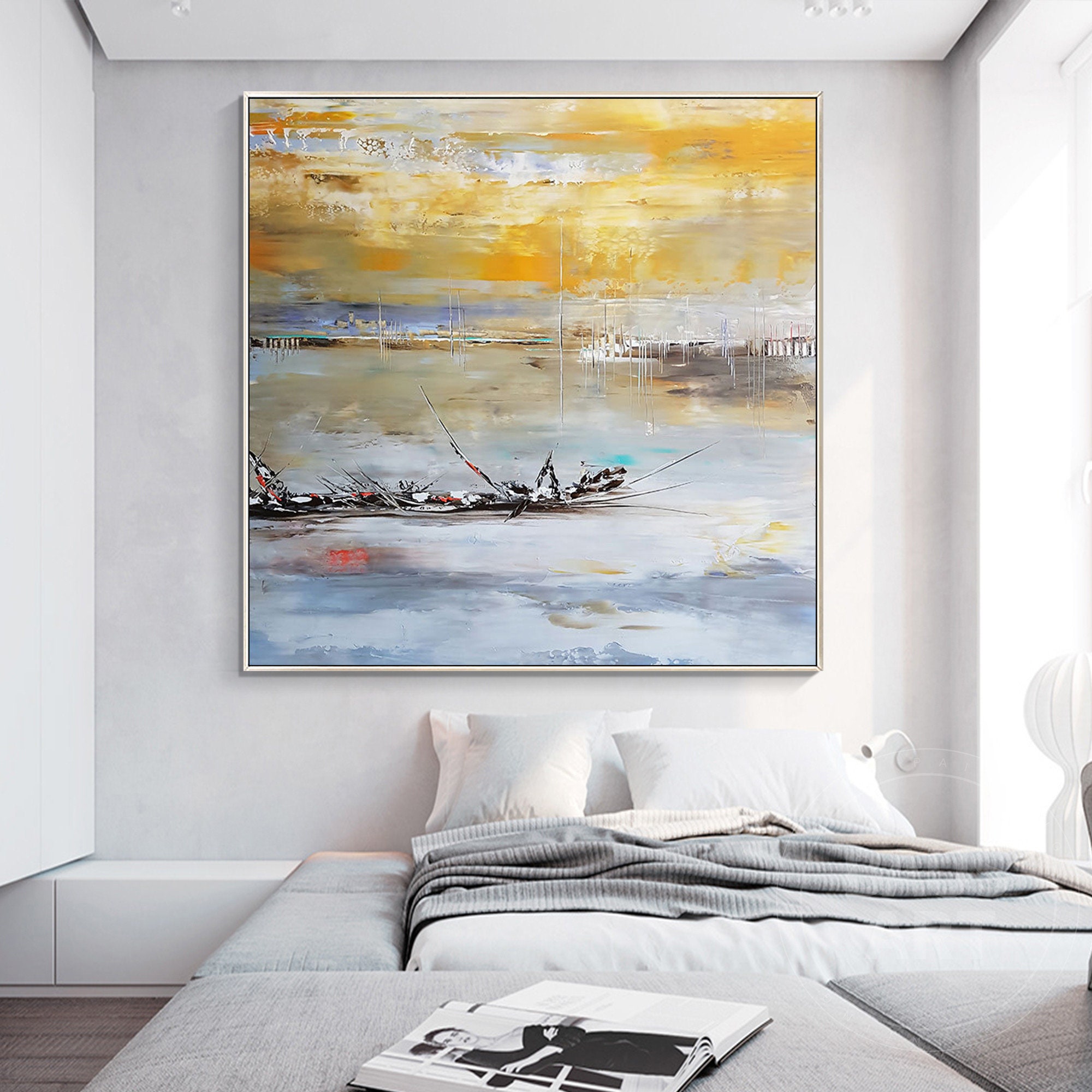 Seascape Framed Wall Art Boat in the Sea Print Abstract Etsy