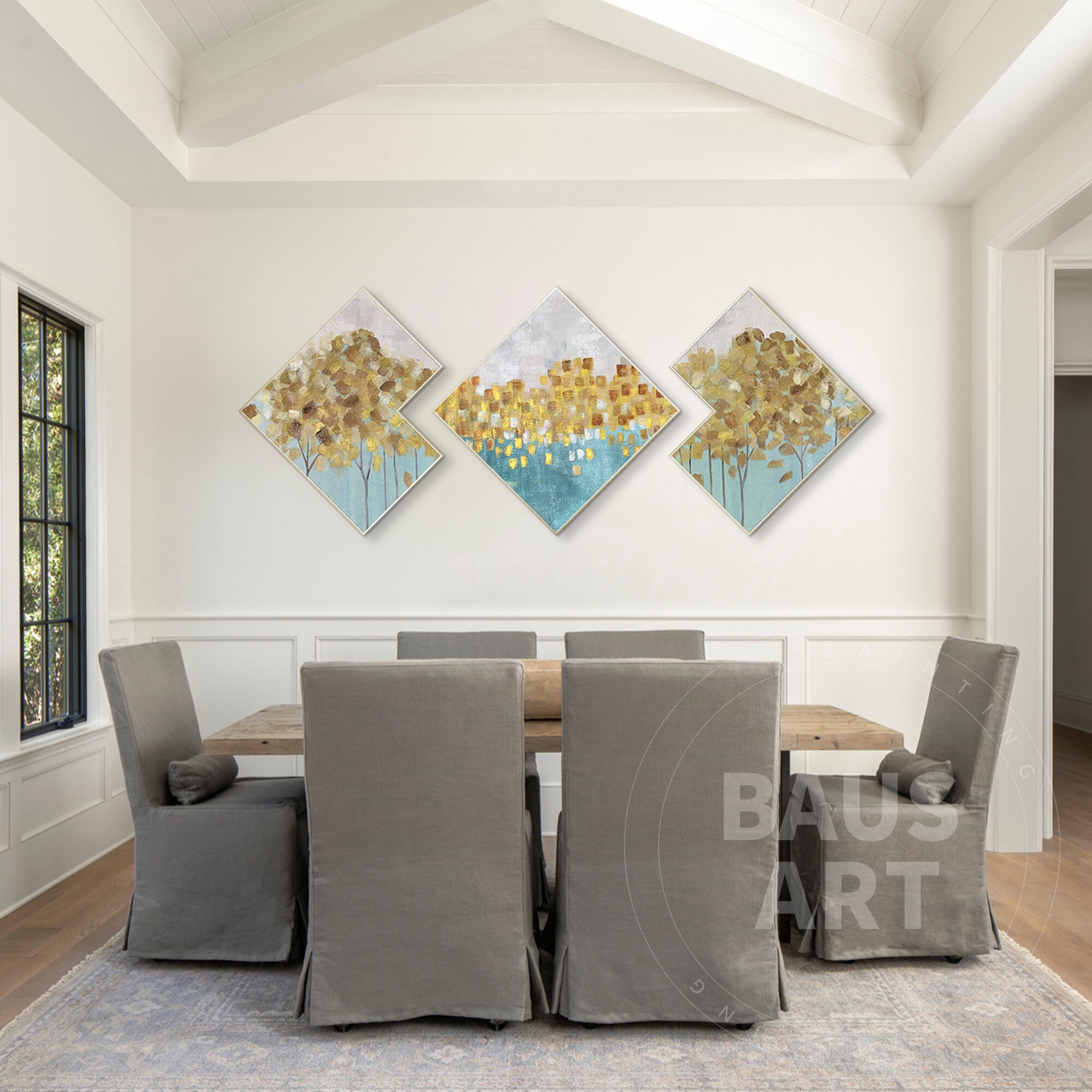 3 Pieces Wall Art Abstract Gold Art on Canvas Large Framed Wall Art ...