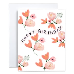 Pink Florals Happy Birthday Card - Blank Inside| Florals Birthday Card | Daughter Birthday Card | Pretty Birthday Card | Feminine Birthday