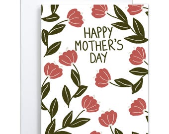 Happy Mother’s Day Floral Greeting Card | Hand-Illustrated Card for Mom | Blank Inside | Thoughtful Mother’s Day Gift