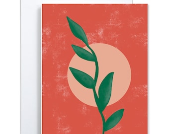 Plant in Red Greeting Card - Blank Inside | Plant lover card | Plant lover art | Plant Lady | Pretty Birthday Card | Feminine Birthday