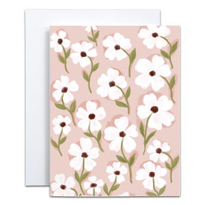 Carte de voeux fleurs blanches sur rose - InsidePink vierge | Carte de joyeux anniversaire floral | carte d'anniversaire florale | Jolie carte d'anniversaire