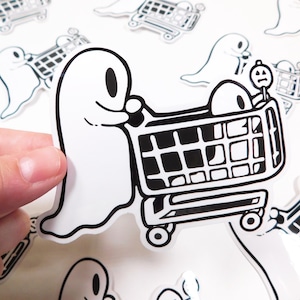 Spooky Specters Shopping Cart - Gloss Sticker - 4 Inch Jumbo Stickers - Halloween - Ghosts - Spooky