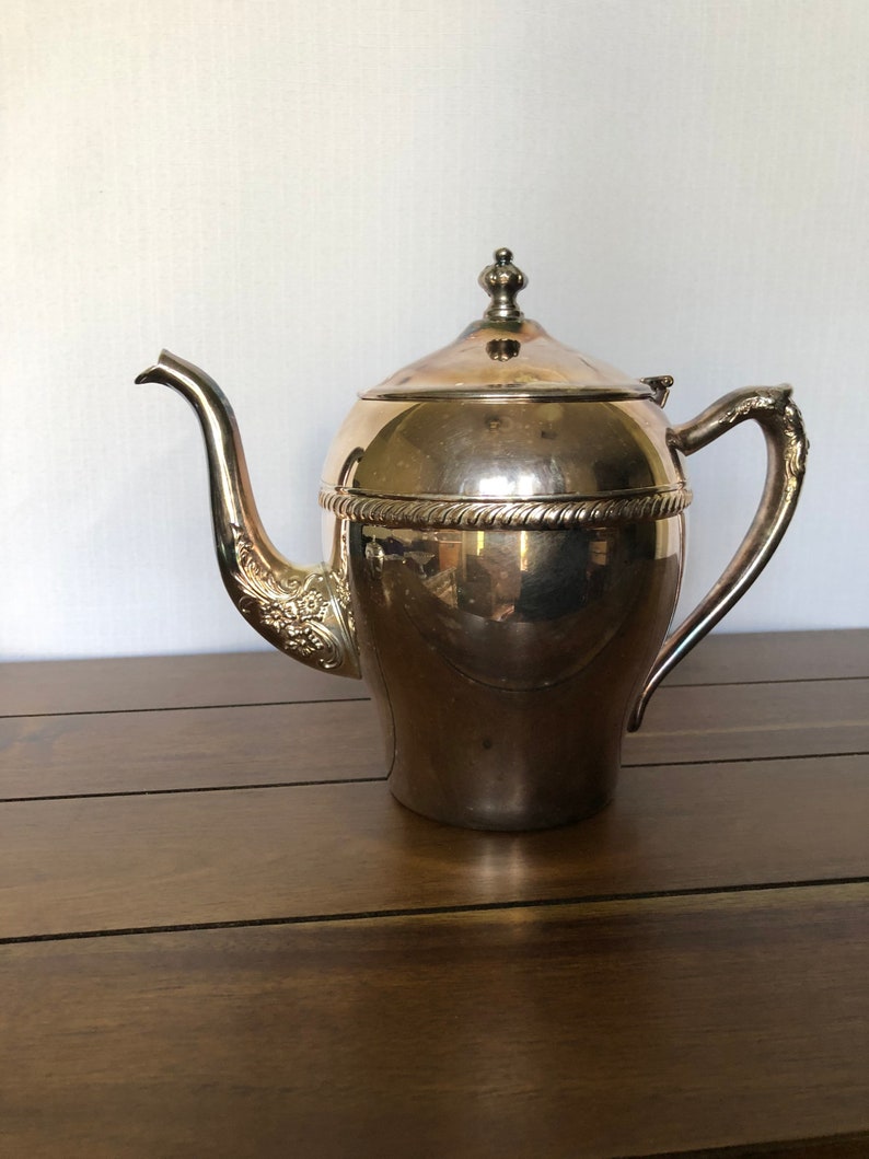 Silver on copper teapot. Vintage teapot. Etsy