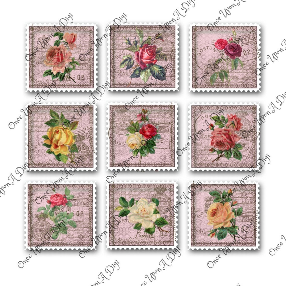 Vintage Rose Stamps / Pink Stamps / Printable / Scrapbooking Etsy