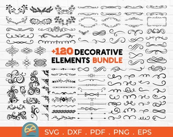 120+ Decorative Elements SVG, Ornaments svg, Flourishes SVG, Swirls SVG, Text Divider Svg, Dividers Borders Svg, Text decoration svg, dxf