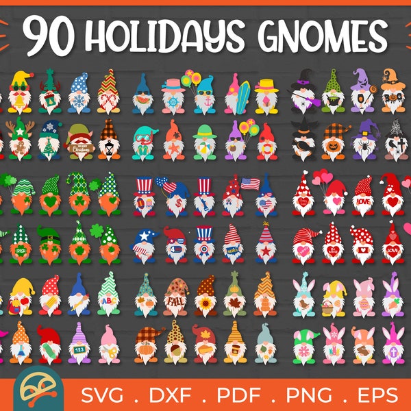 90 Holidays Gnomes Bundle SVG, Gnomes Bundle svg, Gnome svg, Gnomies svg, Gnomes svg, Gnome clipart, Dxf, Png, Svg files for cricut