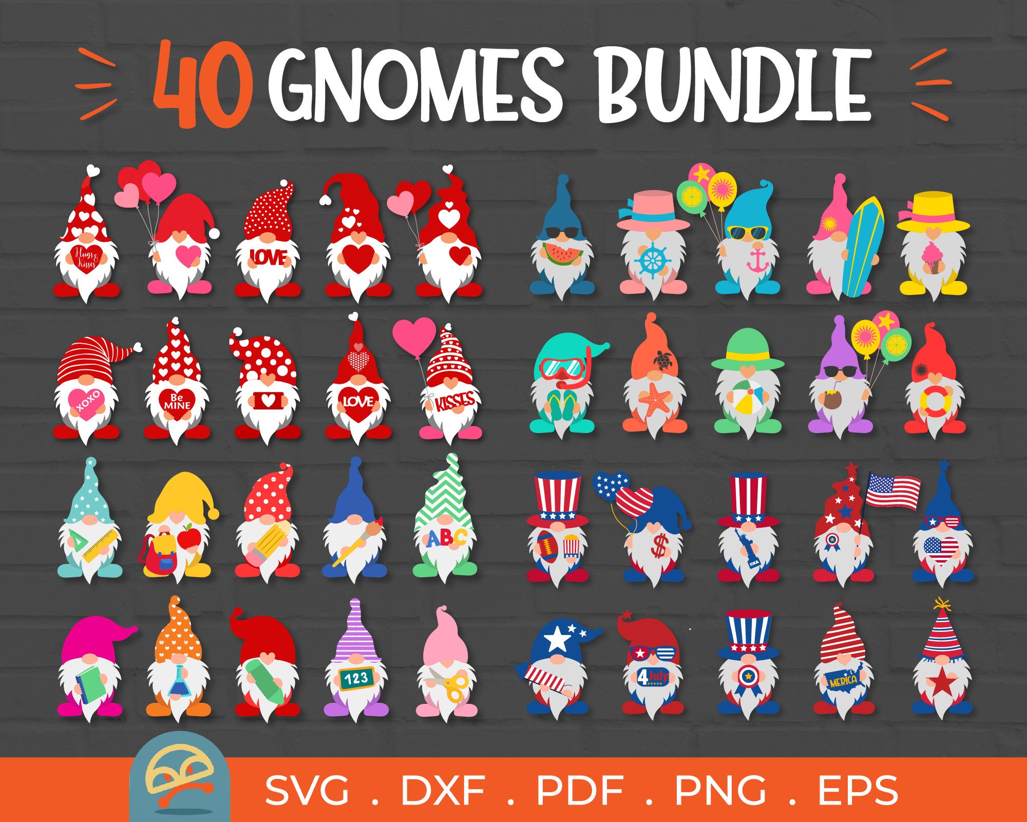 Download 40 Gnomes Bundle SVG Gnome svg 4th of july gnome svg School | Etsy