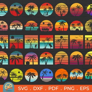 Download Retro Vintage Sunset Png And Svg Cut File Clipart Ocean Waves Etsy