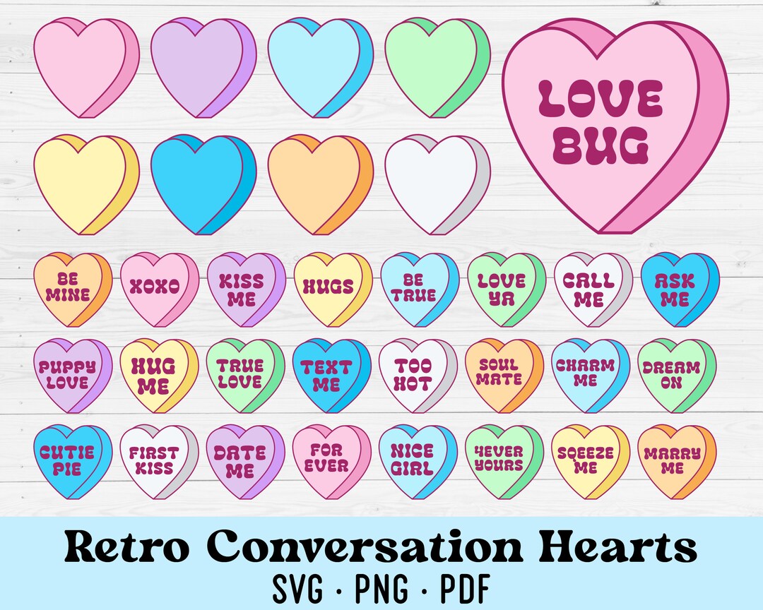 Retro Conversation Hearts SVG BUNDLE Retro Valentine Svg - Etsy
