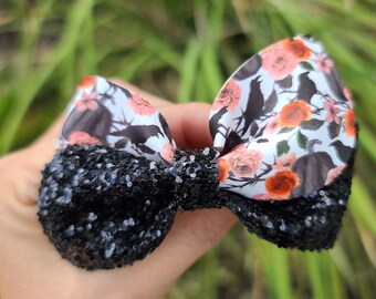 Crows-Pumpkin-Floral Bow/Halloween/Fall bow/Little Colleen Bow