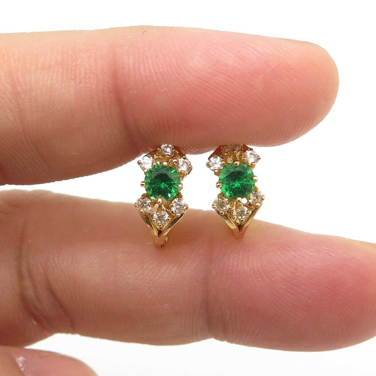 14K Yellow Gold Emerald & Cubic Zirconia English Lock Earrings Etsy