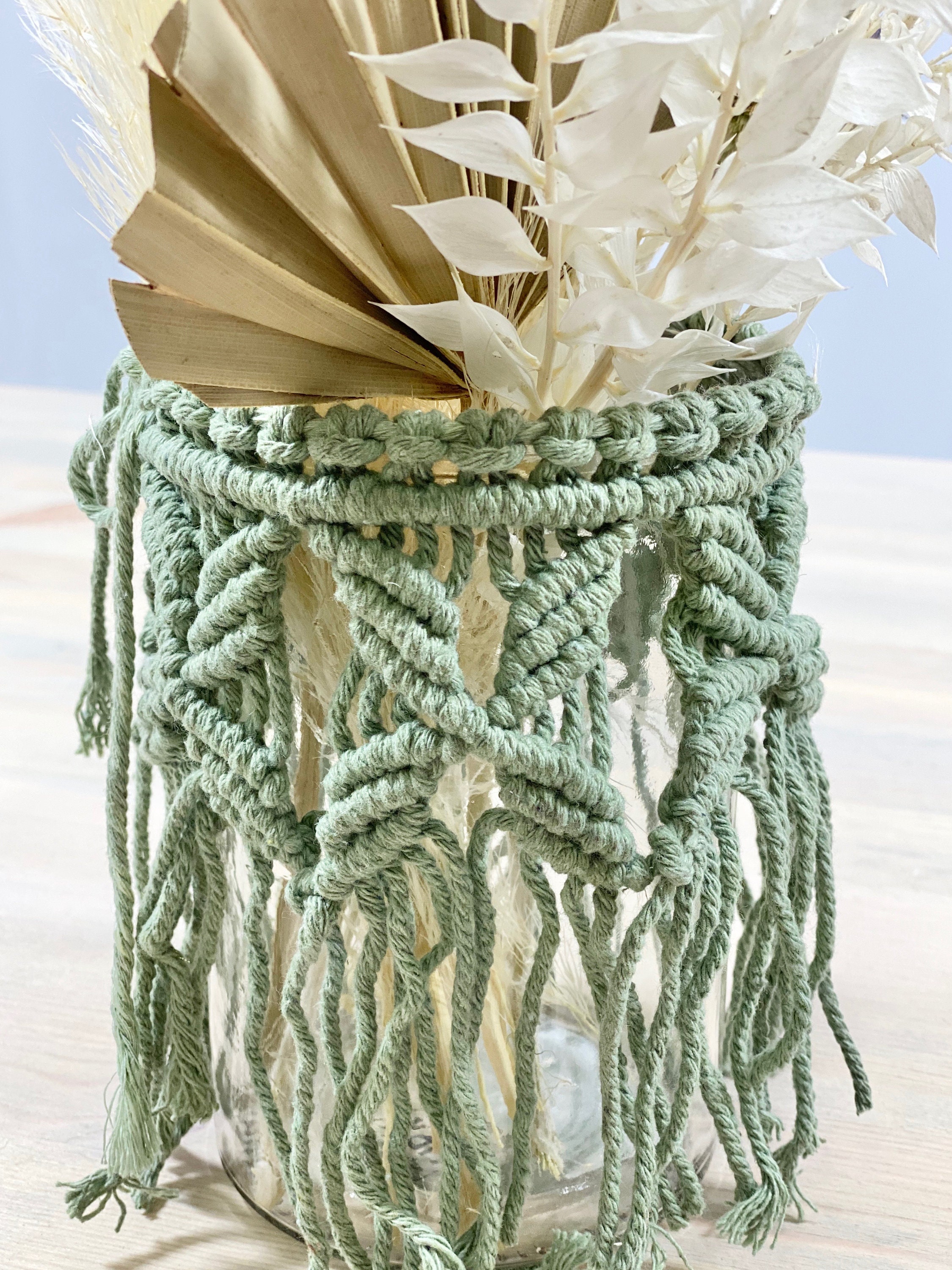 Sage macrame vase with DIY dry flower filling dried flowers Etsy