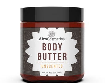 Whipped Shea Butter Unscented, Organic Body Butter, Body lotion, Moisturizer For Hair, Face, Body 8 oz Size