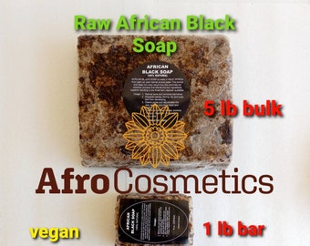 Raw African Black Soap Bar, 100% Pure Natural Organic Unrefined From Ghana - Body Skin Face Hair  BULK - All Sizes