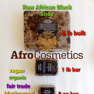 Barra de jabón negro africano crudo, 100% puro natural orgánico sin refinar de Ghana - Cuerpo piel cara cabello BULK - Todos los tamaños