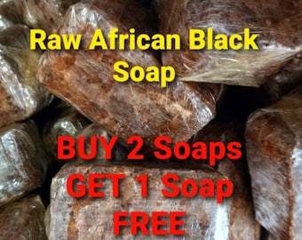 Raw African Black Soap Bar, 100% Pure Natural Organic Unrefined From Ghana  BUY 2 Get 1 Free