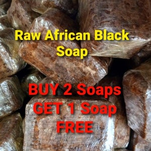 Raw African Black Soap Bar, 100% Pure Natural Organic Unrefined From Ghana  BUY 2 Get 1 Free