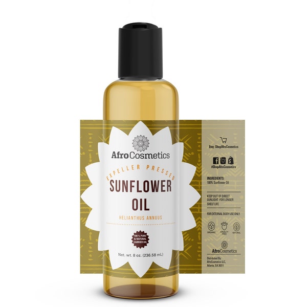 Sunflower Seed Oil, 100% Pure Natural Organic Cold Pressed Carrier Oil, Moisturizer For Face, Body, Hair, Skin, Soap and Massage