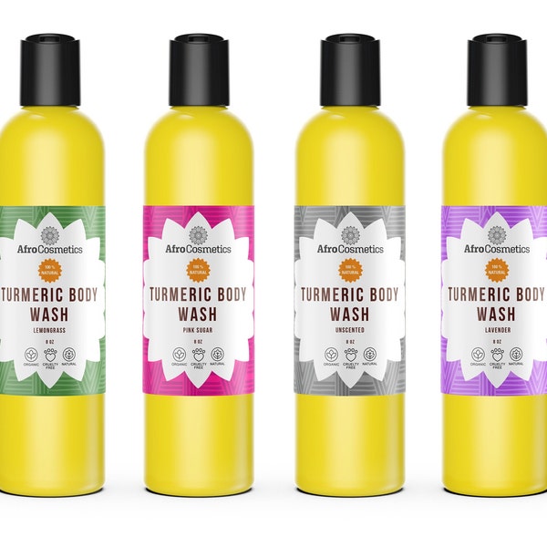 Turmeric Body Wash, Shower Gel, Natural Shampoo, Turmeric Kojic Soap, All Natural Organic For Face, Skin, Body and Hair.