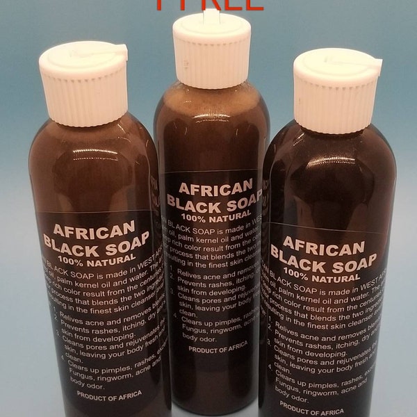 African Black Soap Liquid, Pure Raw Organic Unrefined From Ghana For Face, Skin, Body, Hair  BUY 2 GET 1 FREE